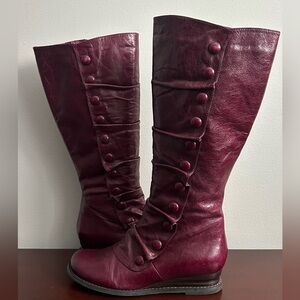 Miz Mooz Bloom Burgundy Leather Steampunk Victorian Inspired Calf Zipper Boots.